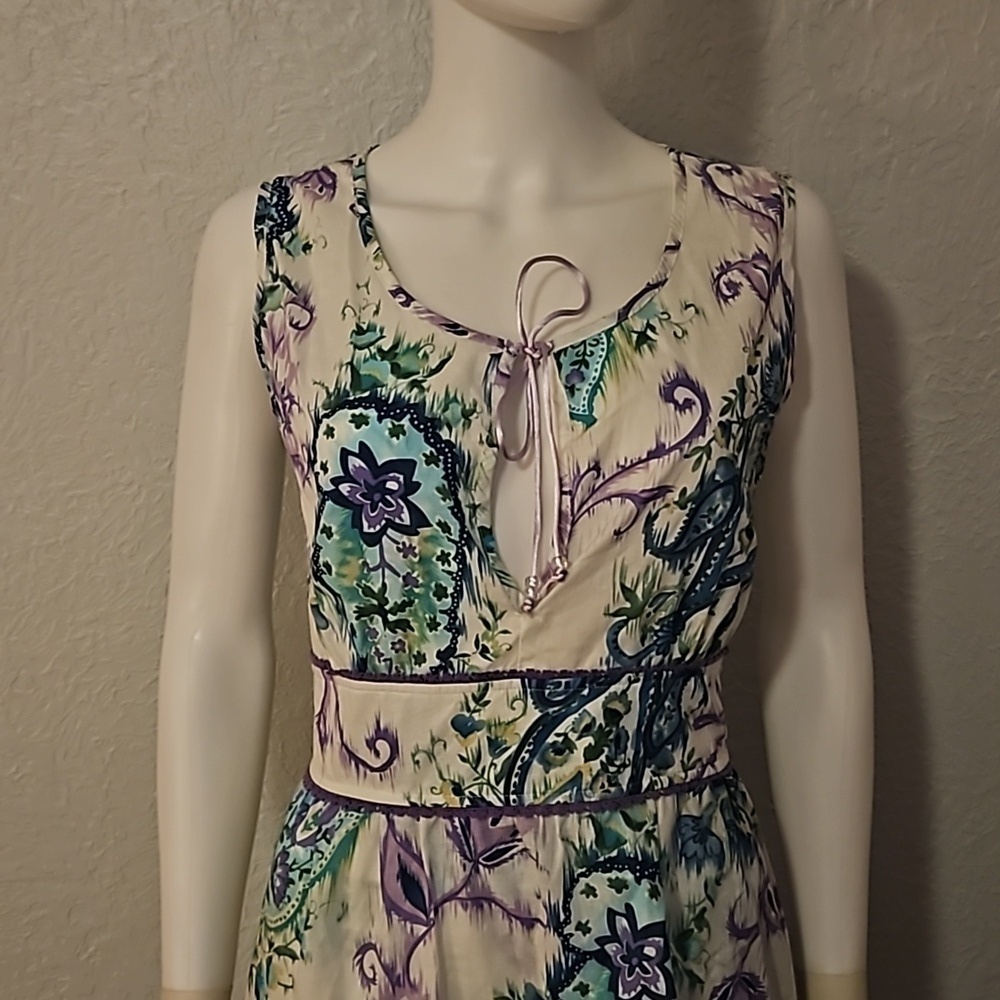 VTG CENTRAL FALLS Project X Floral Paisley Sleeveless Split Neck Tier Skirt Set - Picture 4 of 12